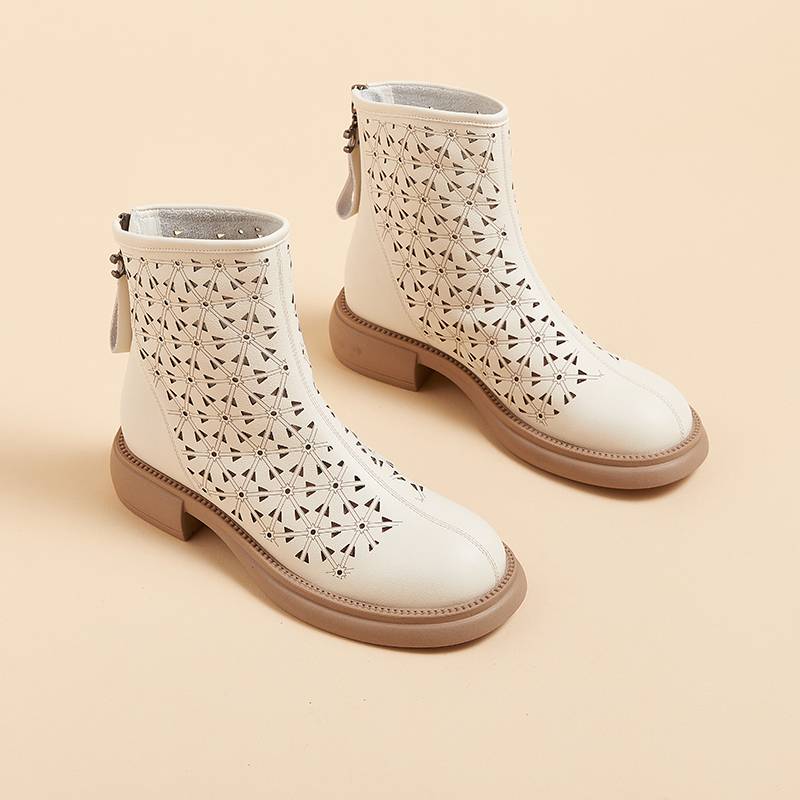 Net red thin Martin boots female leather hollow carved thick bottom boot 2024 new summer round head boots tide