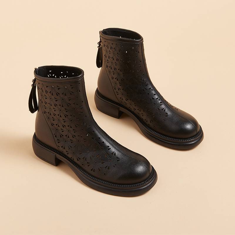 Net red thin Martin boots female leather hollow carved thick bottom boot 2024 new summer round head boots tide