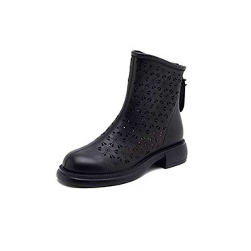 Net red thin Martin boots female leather hollow carved thick bottom boot 2024 new summer round head boots tide