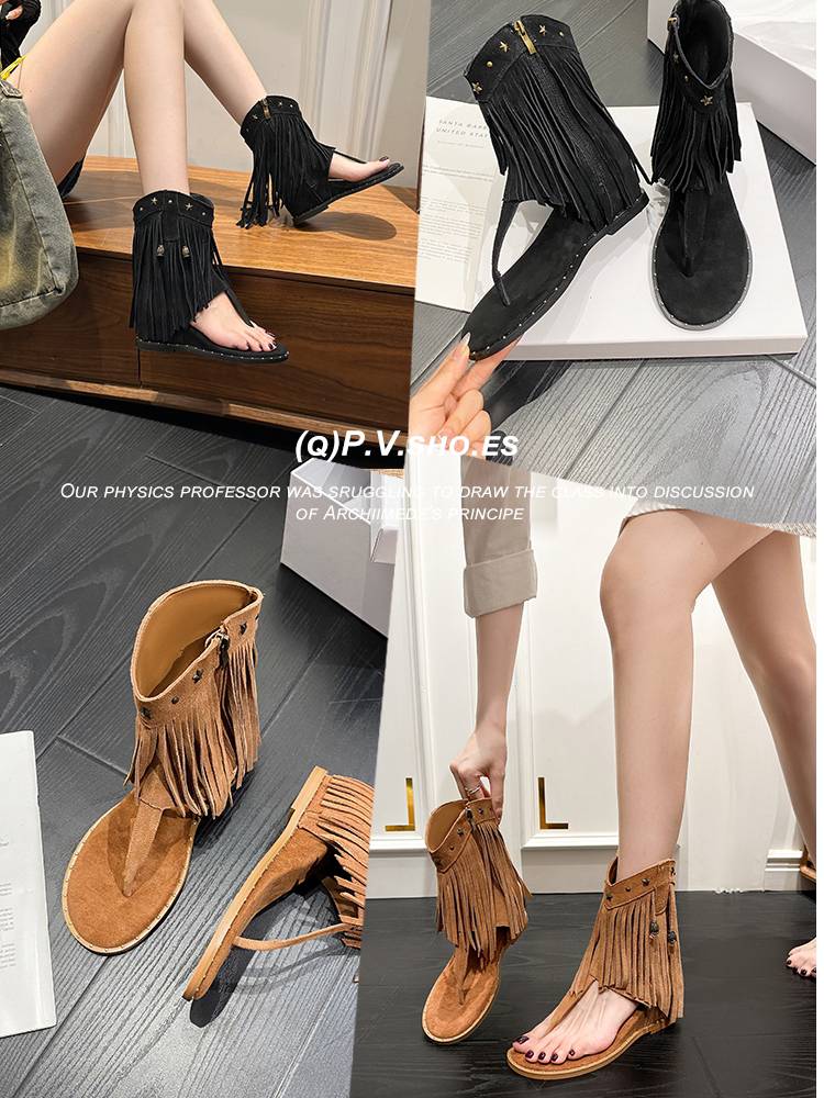 All -leather ~ Roman Holiday Heavy Industry Riveting Plus -Suspu Female 2024 New Inner Inner Inner increased high -toe toe pinching sandals