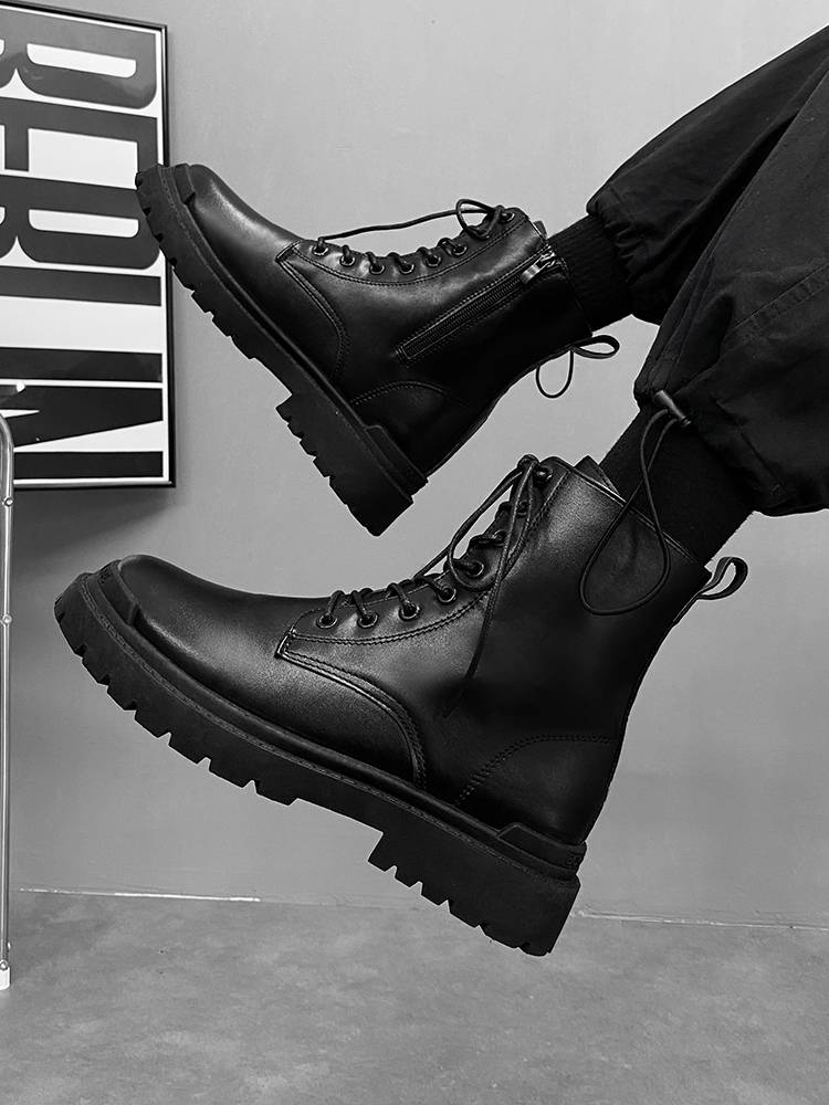 Leather Martin boots men's interior height shoe 12cm10cm new men's high -top workers outfit boots British low -top leather boots