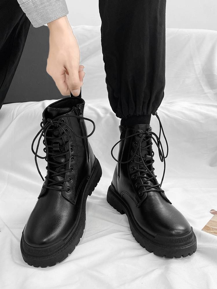 Leather Martin boots men's interior height shoe 12cm10cm new men's high -top workers outfit boots British low -top leather boots