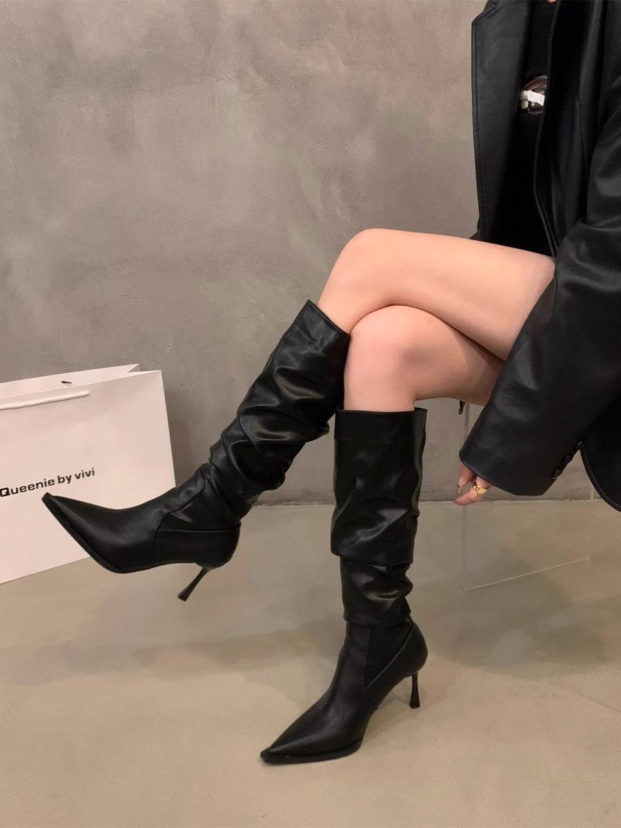 High-and-tip-heads piled up with long-cooled boots and fresh autumn winter shoes in 2023