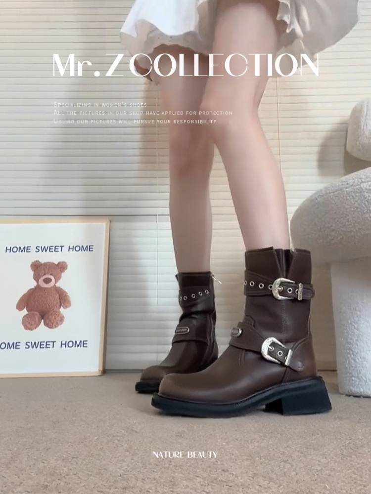Zhao Zhao Zhou Yi's summer boot boy, brown old punk Martin's boots, short ingren's boots, West cowboy boots