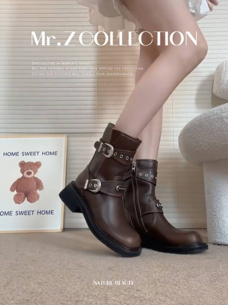 Zhao Zhao Zhou Yi's summer boot boy, brown old punk Martin's boots, short ingren's boots, West cowboy boots