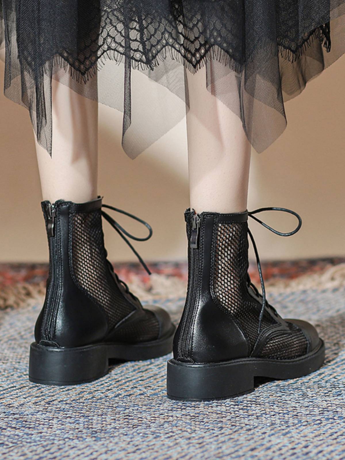Guidi Fame black hollow Martin boots female thin leather thick sole short boots summer air -breathabilitation mesh yarn boots female