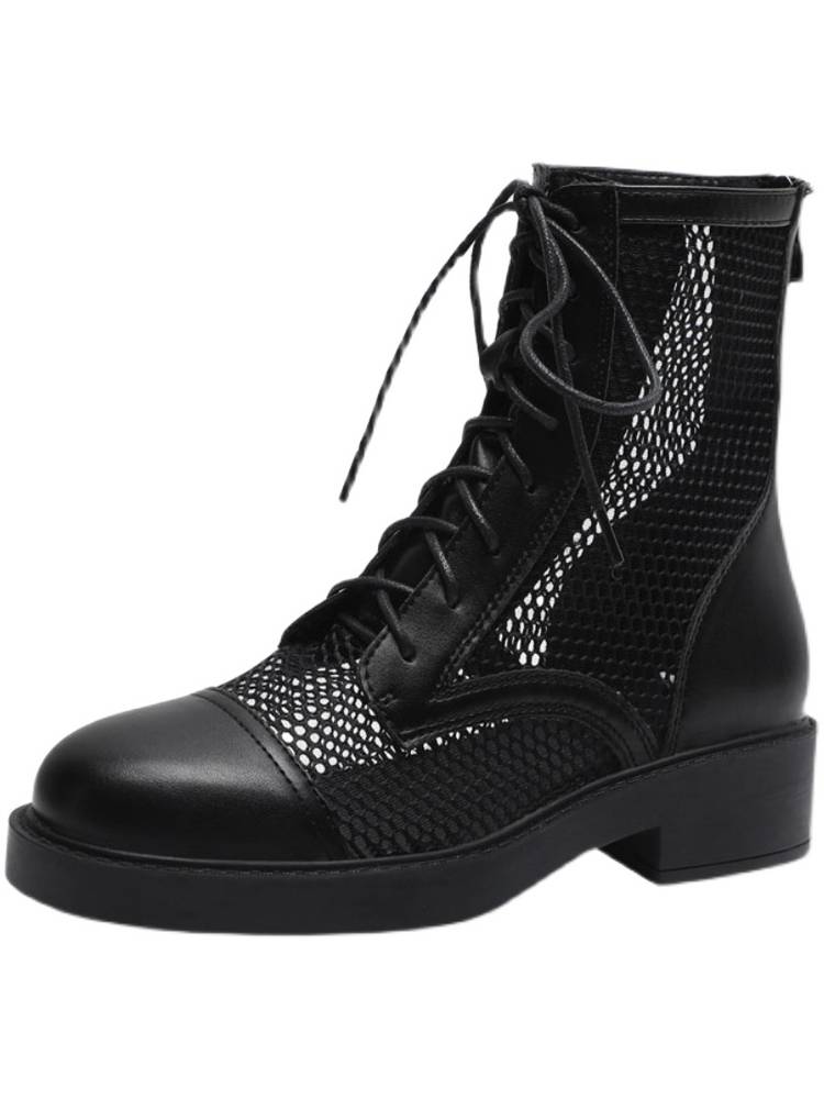 Guidi Fame black hollow Martin boots female thin leather thick sole short boots summer air -breathabilitation mesh yarn boots female
