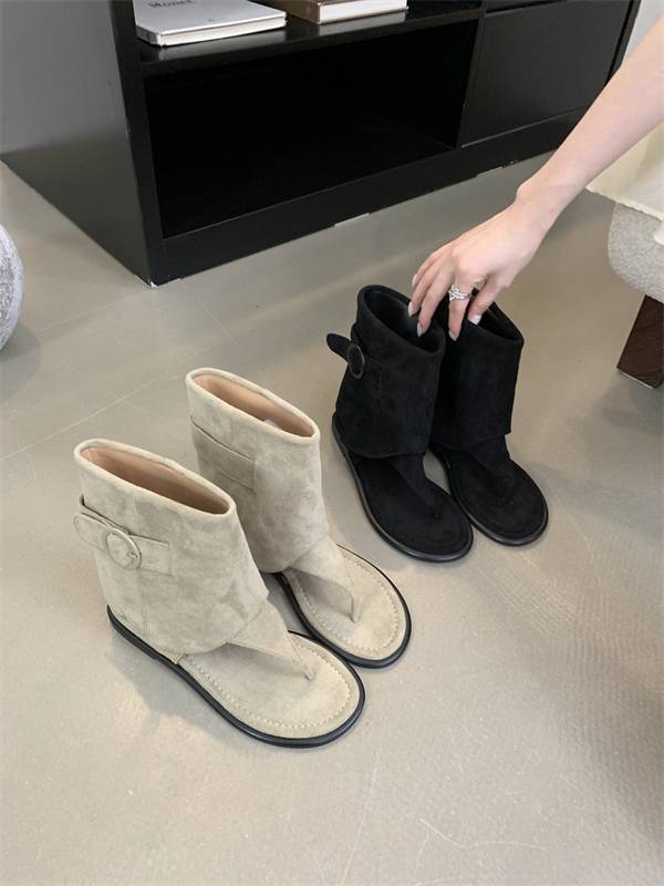 Retro -toe juper -boots Fashion versatile internal increased anti -fleece skin Summer thin pants pipe boots Roman boots