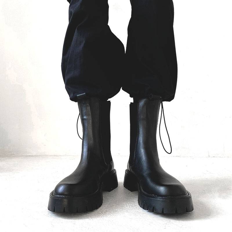 Net Red Black Chelsea Boots Men's Tide INS British Skin Smooth Martin Boots European and American high -top Knight boots