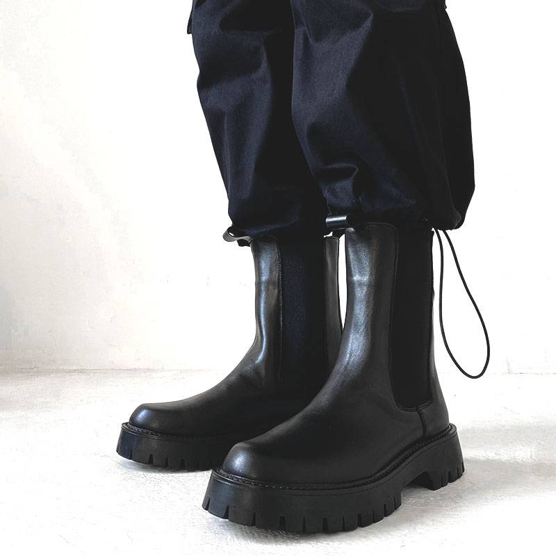 Net Red Black Chelsea Boots Men's Tide INS British Skin Smooth Martin Boots European and American high -top Knight boots