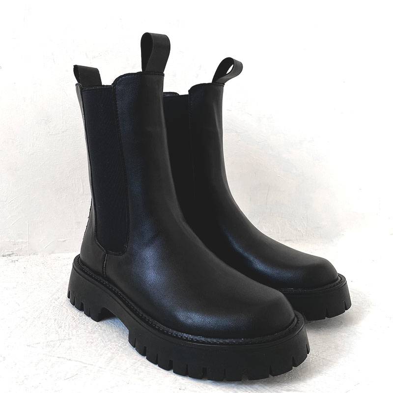 Net Red Black Chelsea Boots Men's Tide INS British Skin Smooth Martin Boots European and American high -top Knight boots