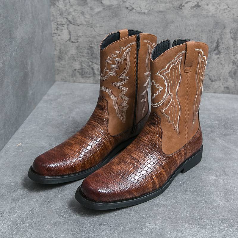 Templim Western denim leather boots retro Martin boots men's high -pipe Mongolian boots 2024 new riding boots