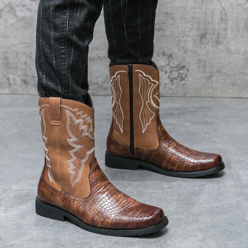 Templim Western denim leather boots retro Martin boots men's high -pipe Mongolian boots 2024 new riding boots