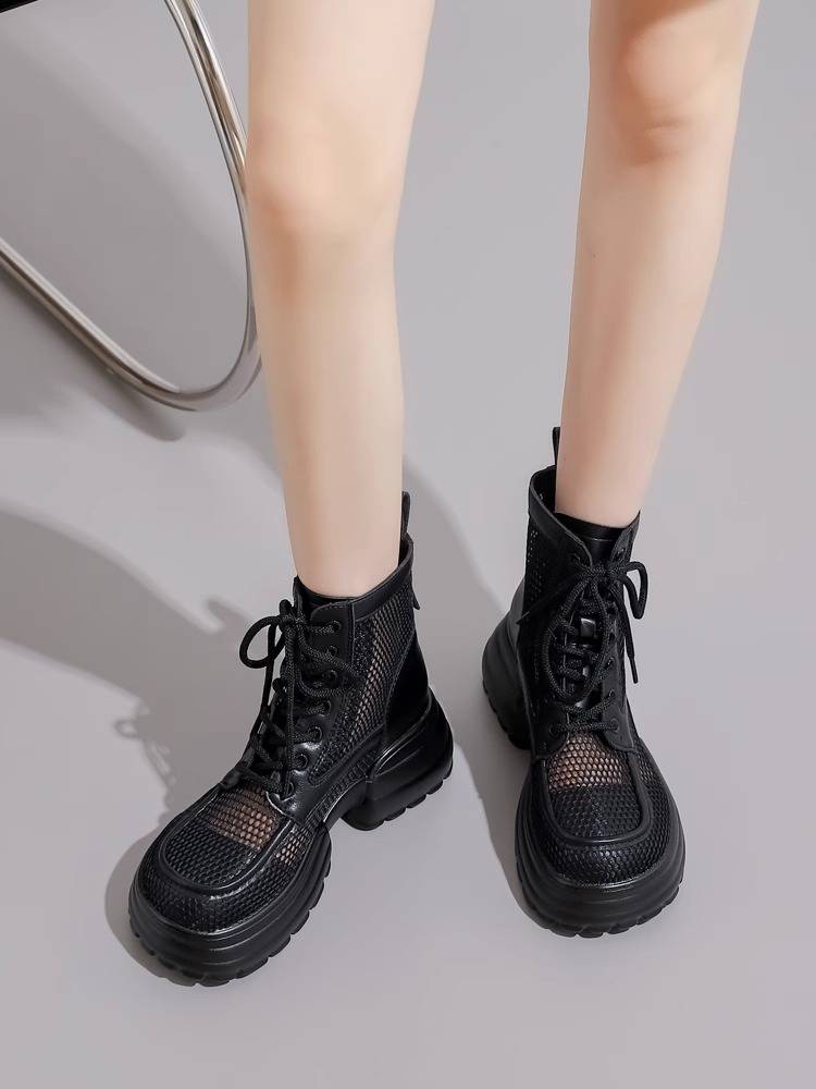 Guidi Fame Martin Boots Female thin hollow and breathable thick sole barter 2024 new summer boots