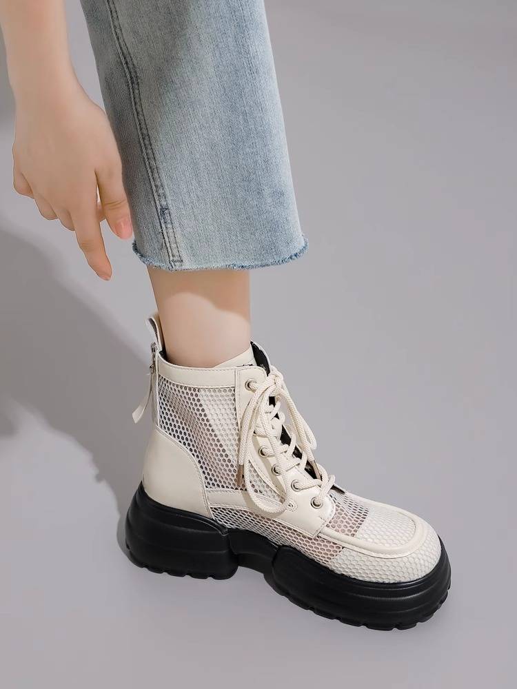 Guidi Fame Martin Boots Female thin hollow and breathable thick sole barter 2024 new summer boots
