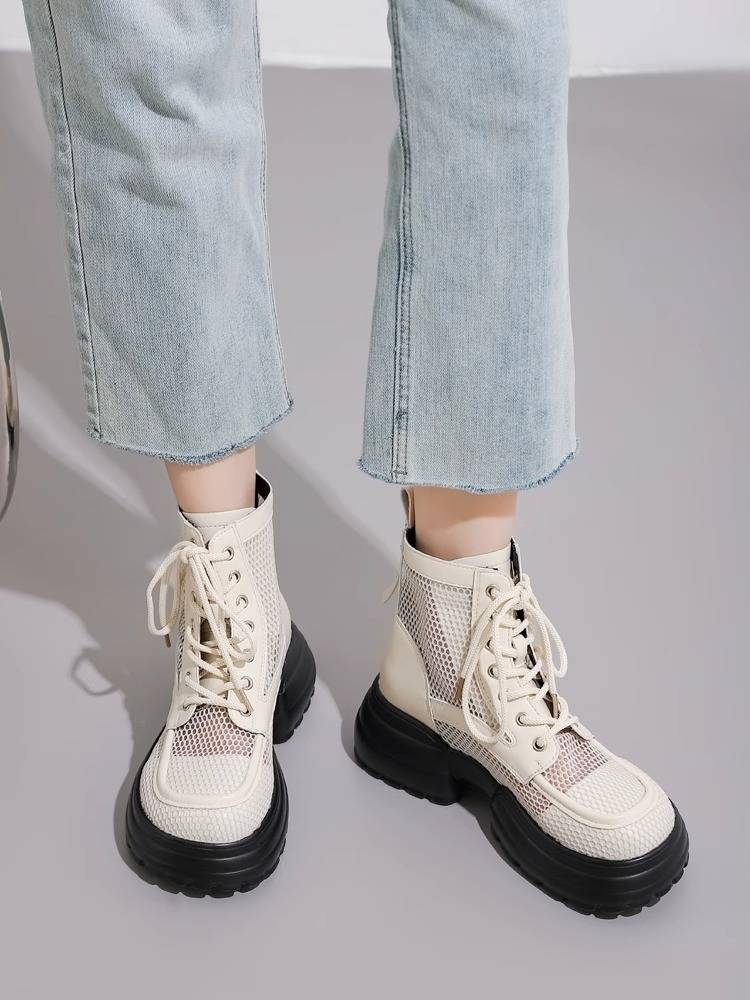 Guidi Fame Martin Boots Female thin hollow and breathable thick sole barter 2024 new summer boots