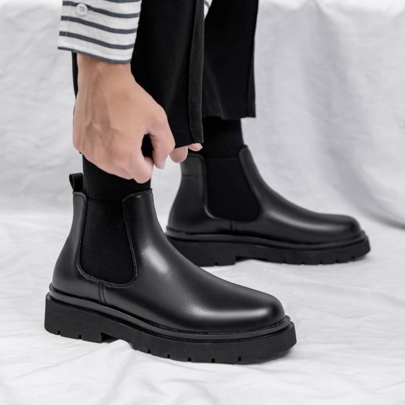 Chelsea boots men's summer air breathable British buns in the middle of the cigarette boots, the thick bottom of the Martin boots, low -top boots