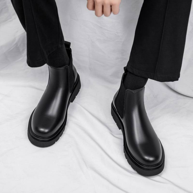 Chelsea boots men's summer air breathable British buns in the middle of the cigarette boots, the thick bottom of the Martin boots, low -top boots