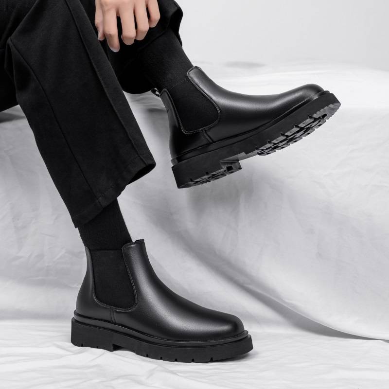 Chelsea boots men's summer air breathable British buns in the middle of the cigarette boots, the thick bottom of the Martin boots, low -top boots