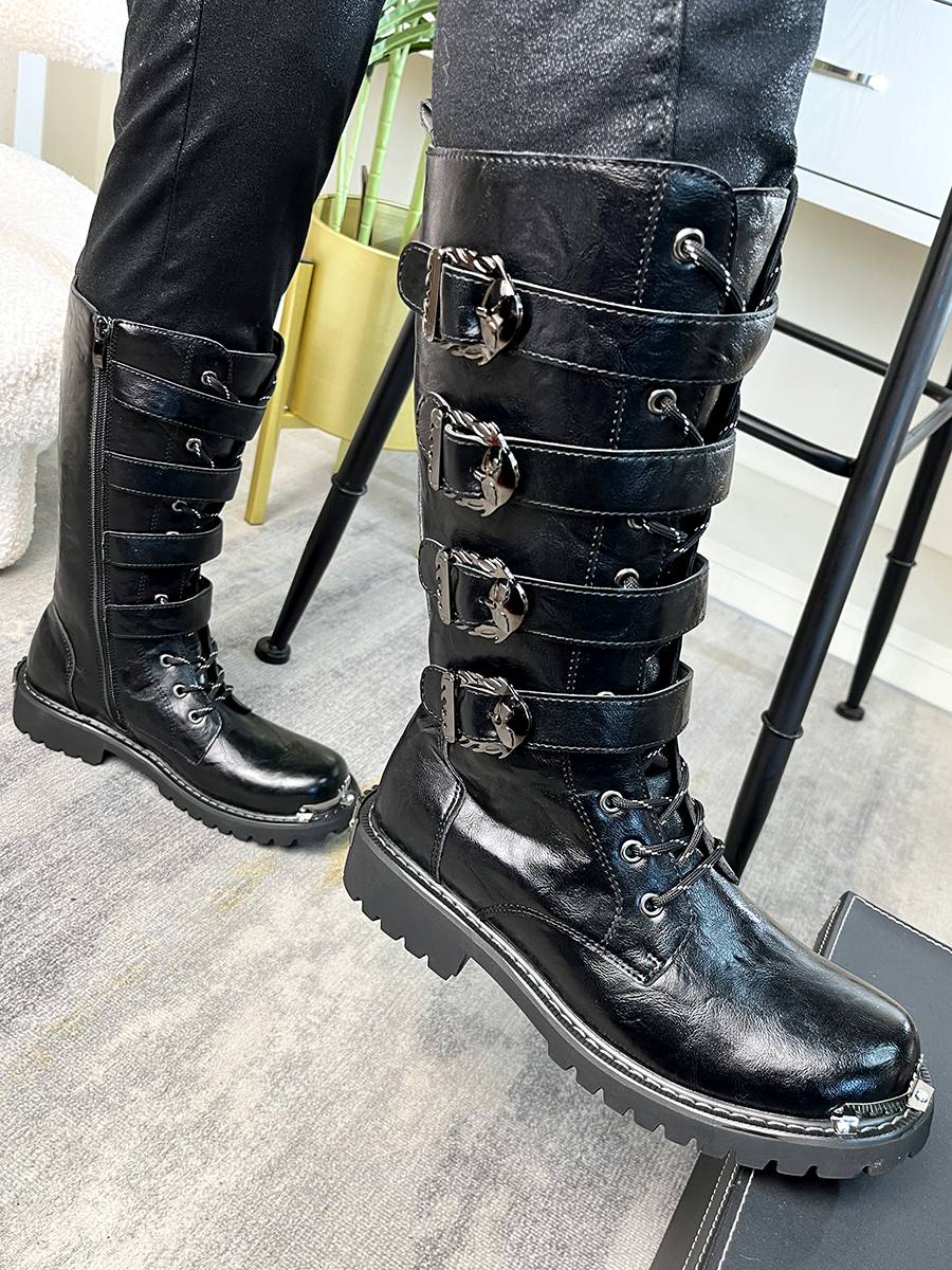 Autumn high boots men's tide horse boots retro knight boots men's high -top boots Martin boots Yinglun wind denim boots