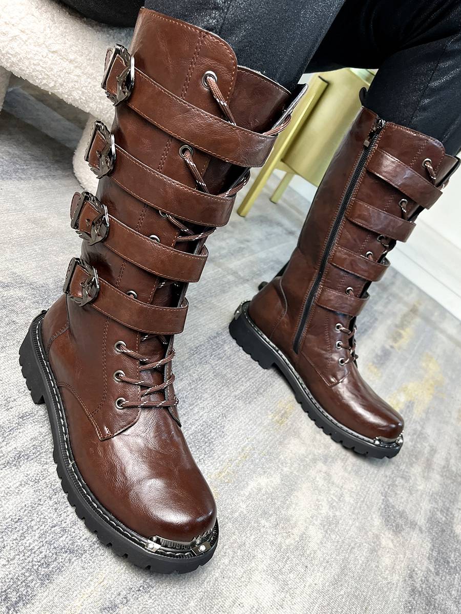 Autumn high boots men's tide horse boots retro knight boots men's high -top boots Martin boots Yinglun wind denim boots