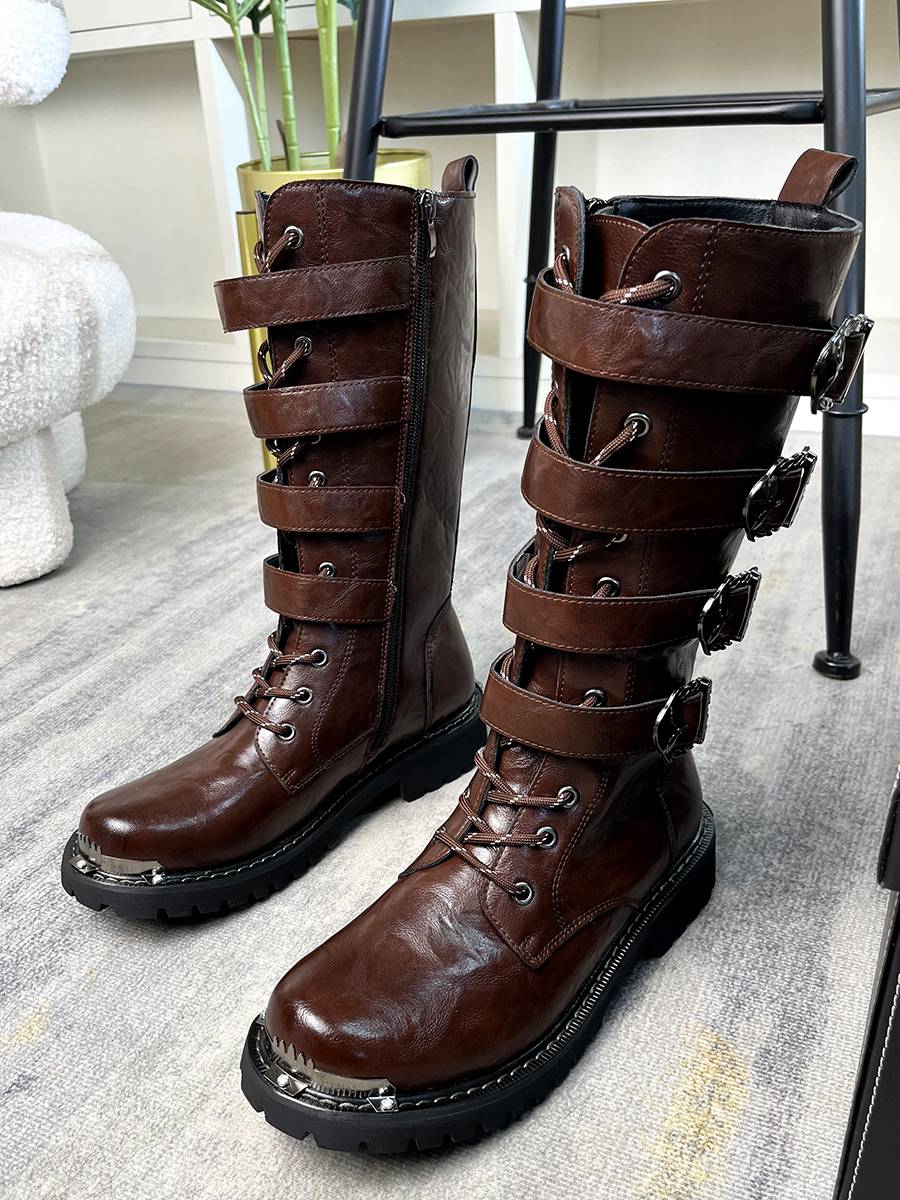 Autumn high boots men's tide horse boots retro knight boots men's high -top boots Martin boots Yinglun wind denim boots