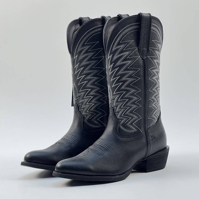 X new black cowhide embroidery Western denim boots knights boots men's motorcycle riding boots 41.5 44 yards