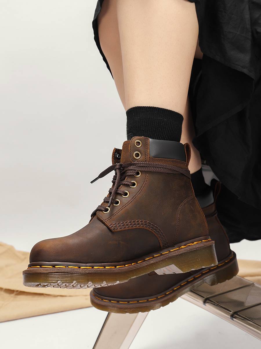 Crazy homemade vintage Middle Agad 1460 Crazy Horse Pipon Boots Men's Leather Short Boots Women's Middle School Gangpie Gangs