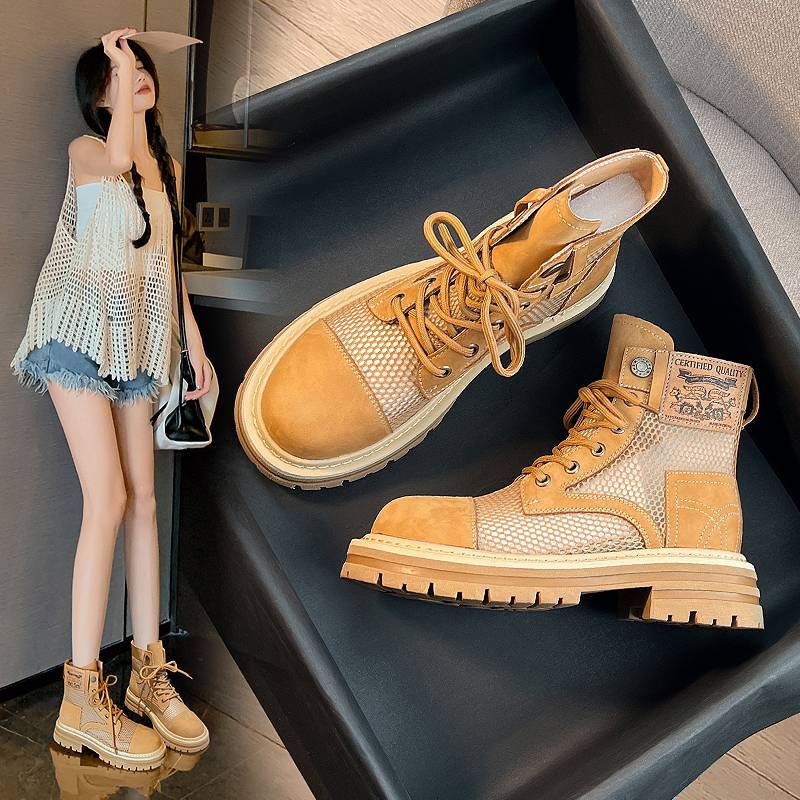 Summer Martin Boots 2024 new breathable thin -sole hollow boots mesh surface big yellow boots net yarn yarn boots summer