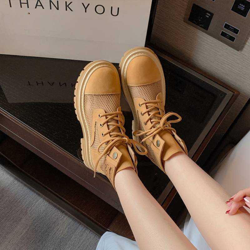 Summer Martin Boots 2024 new breathable thin -sole hollow boots mesh surface big yellow boots net yarn yarn boots summer