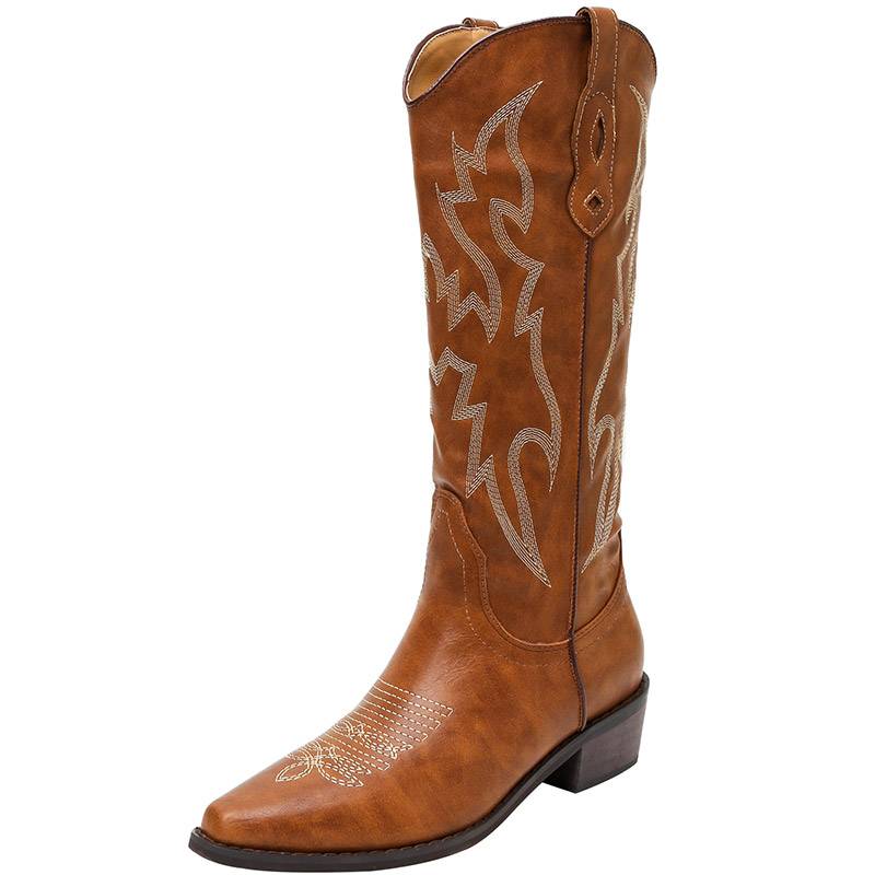 Retro worker western denim boots female summer 2024 spring and autumn new thick leg long boots big tube siege fashion boots
