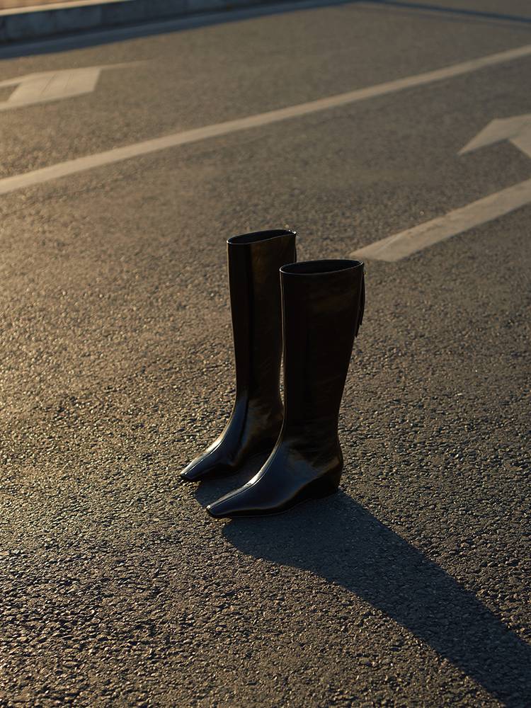 Faytobe new top -headed head boots high tube slopes and retro knight boots sheepskin cowhide long boots niche