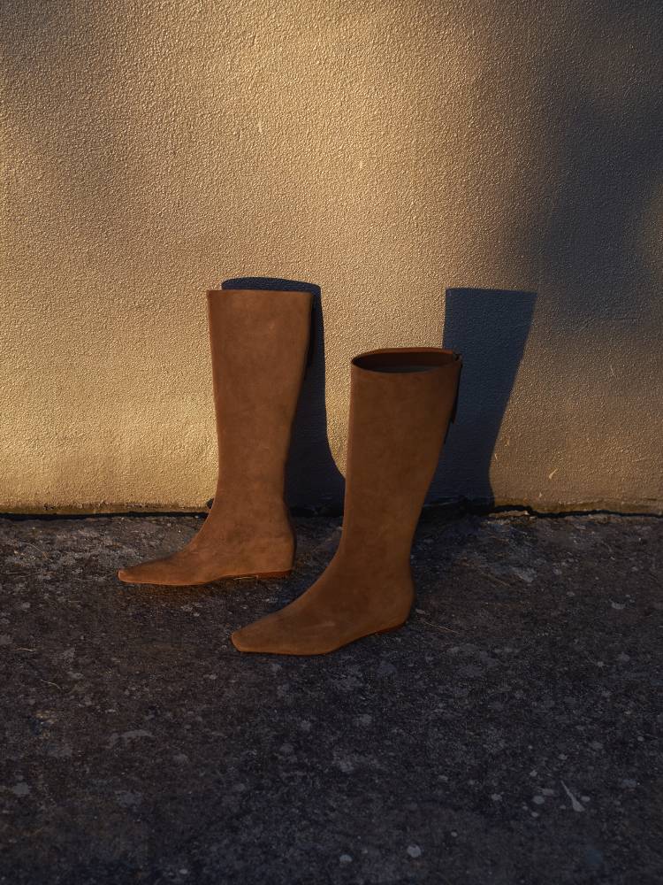 Faytobe new top -headed head boots high tube slopes and retro knight boots sheepskin cowhide long boots niche