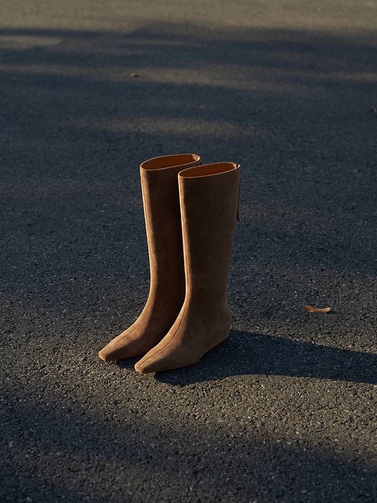 Faytobe new top -headed head boots high tube slopes and retro knight boots sheepskin cowhide long boots niche