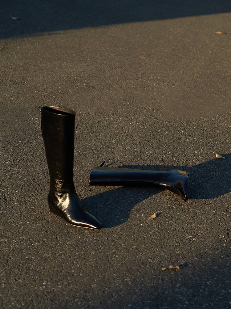 Faytobe new top -headed head boots high tube slopes and retro knight boots sheepskin cowhide long boots niche