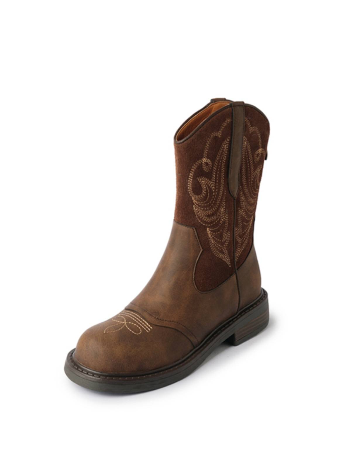 2024 new embroidery thick heel thick sole western denim boots British style fashion versatile Martin boots knight boots short boots