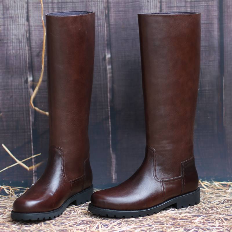 High -bottom high boots leather horses boots men's large -size high -pitch leather boots boots keep warm Mongolian leather boots wool boots in winter