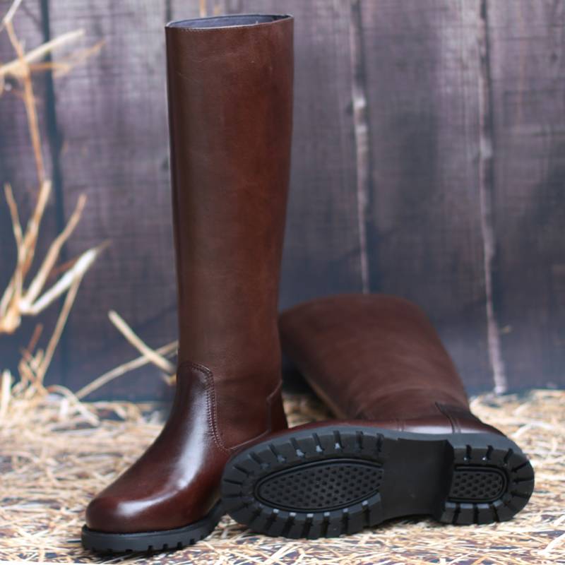 High -bottom high boots leather horses boots men's large -size high -pitch leather boots boots keep warm Mongolian leather boots wool boots in winter