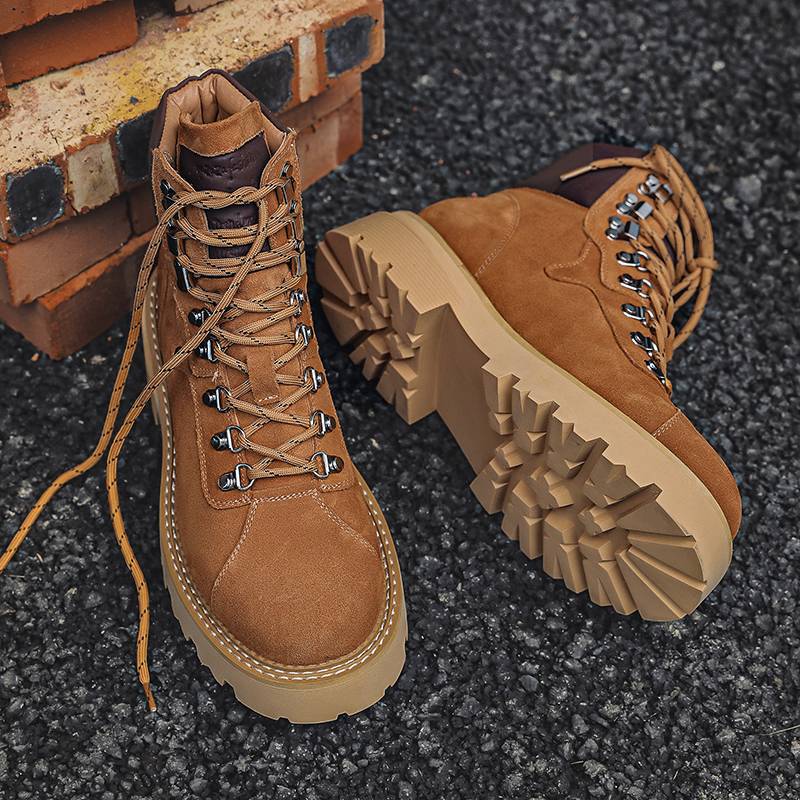 Ferdin boots men and women autumn and winter outdoor workpieces help anti -fleece couple models increase desert rhubarb boots