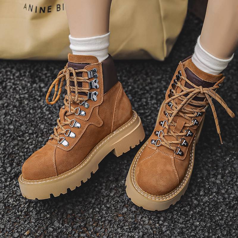 Ferdin boots men and women autumn and winter outdoor workpieces help anti -fleece couple models increase desert rhubarb boots