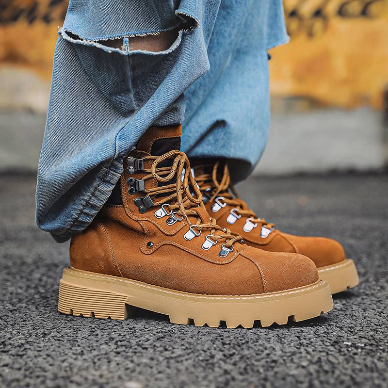 Ferdin boots men and women autumn and winter outdoor workpieces help anti -fleece couple models increase desert rhubarb boots