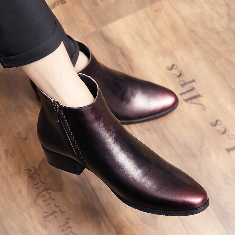 Leather Martin Boots Male Boots Chelsea boots increase Korean version of British hairstyle high -top leather shoes pointed boots