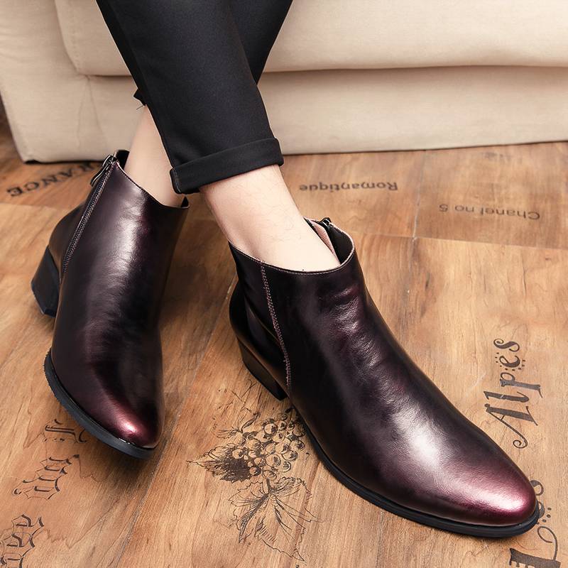 Leather Martin Boots Male Boots Chelsea boots increase Korean version of British hairstyle high -top leather shoes pointed boots
