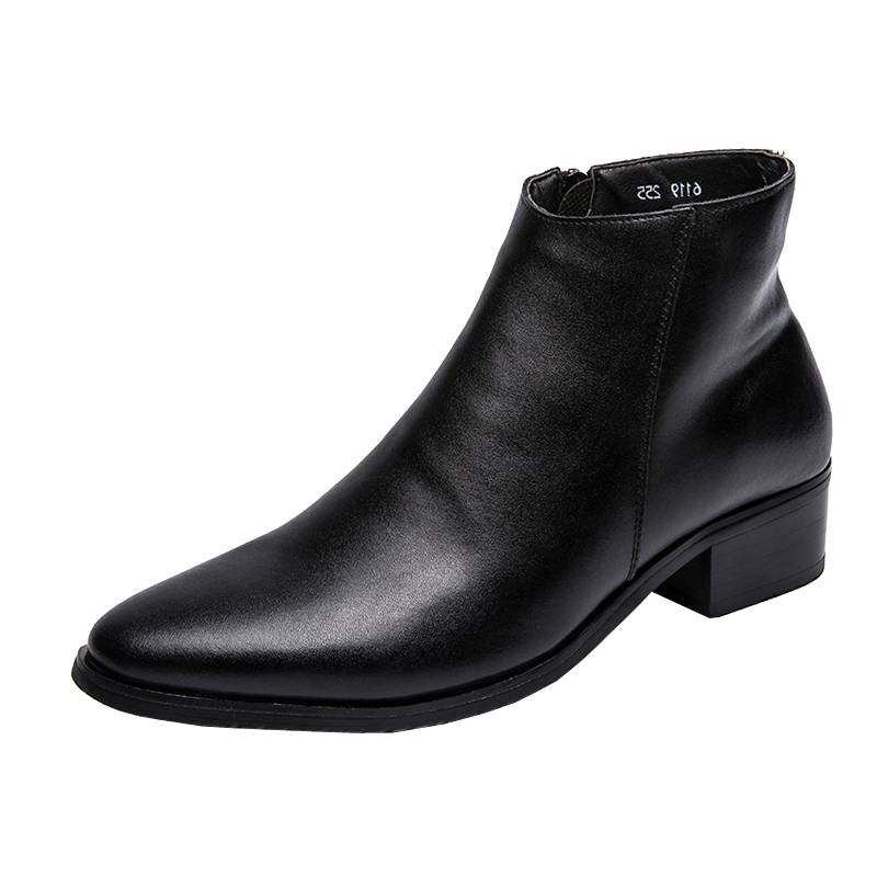 Leather Martin Boots Male Boots Chelsea boots increase Korean version of British hairstyle high -top leather shoes pointed boots