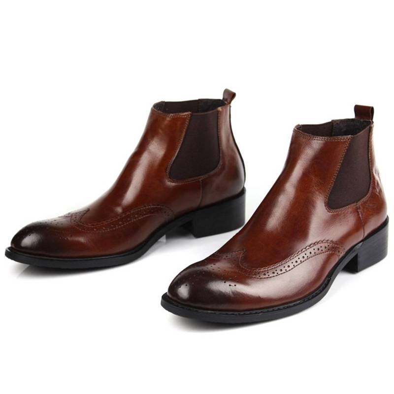 Autumn European Edition Carved Trend British men's boots high -top shoes men's pointed short boots fashion cowhide Martin boots