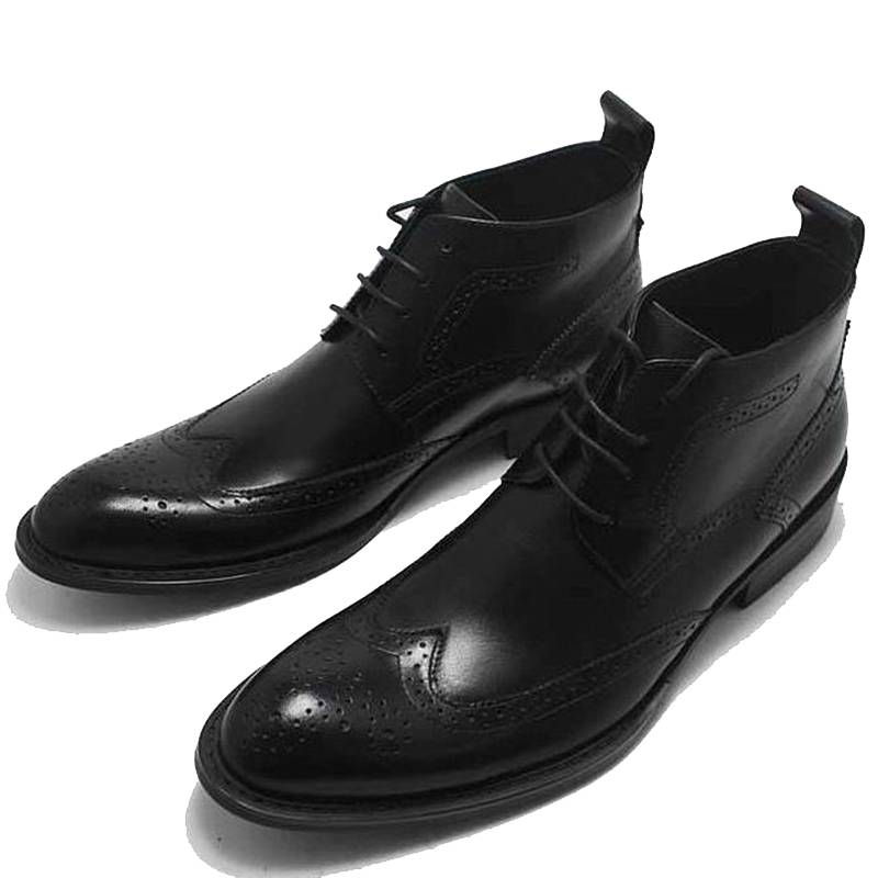 Autumn European Edition Carved Trend British men's boots high -top shoes men's pointed short boots fashion cowhide Martin boots