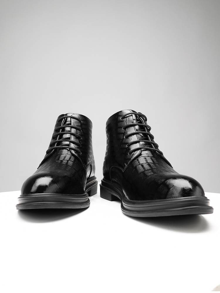 Grow up Martin boots men's winter plus velvet high -top shoes leather leather British leather boots, men's inside increase Chelsea boots
