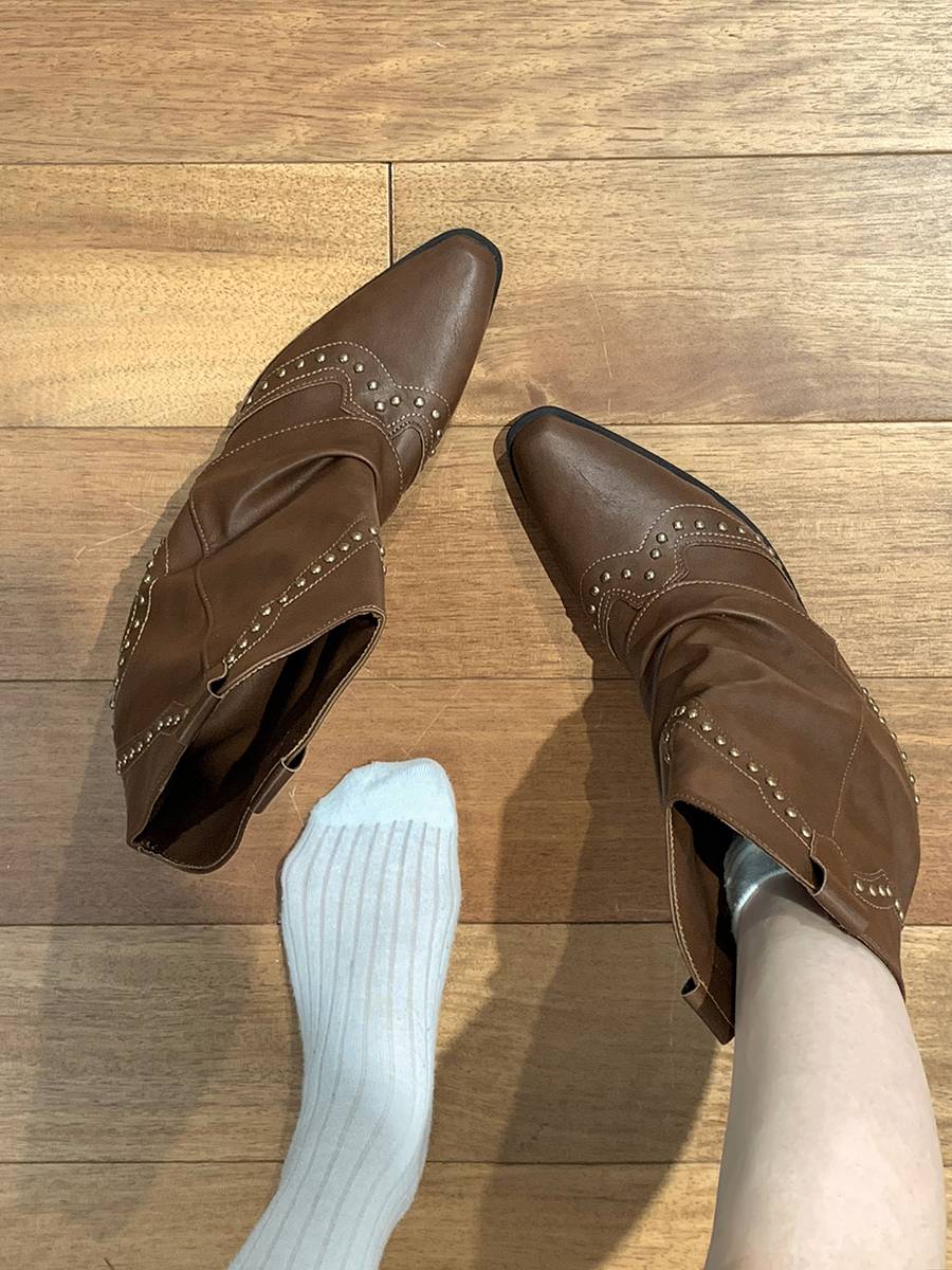 Brown increases thick and western denim Martin boots women's summer 2024 new pointed explosion with skirt and boots
