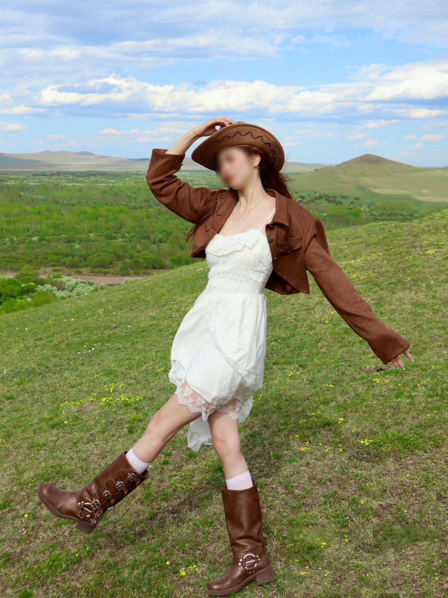 Xinjiang Grassland Sichuan West Travel Western denim boots wear retro knight boots desert riding brown locomotive boots