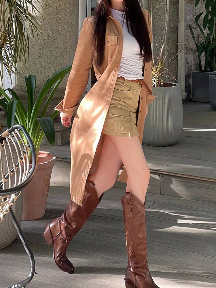 2024 European and American new rough heels to increase embroidery Western denim boots pointed high -head V -port but knee fashion boots women